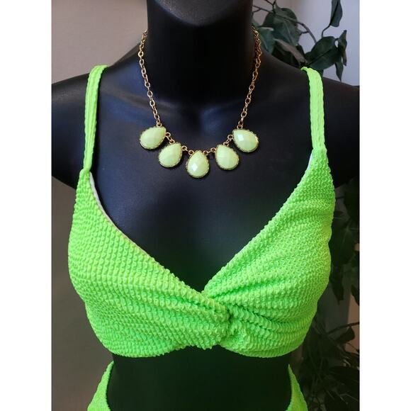 Womens 2 Piece Swimsuit Large Green Crinkle Stretch Twist Front Adjustable Strap - Picture 4 of 7